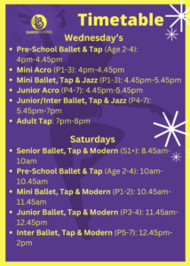 LB Dance School Timetable